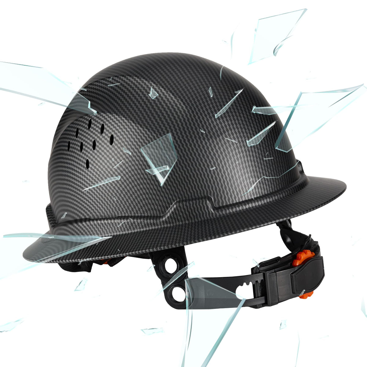 COOLJOB Full Brim Hard Hat with carbon fiber pattern for durable site protection.