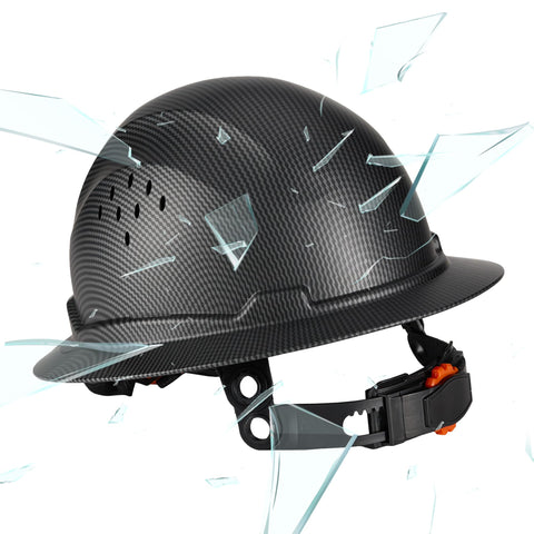 COOLJOB Full Brim Hard Hat with carbon fiber pattern for durable site protection.