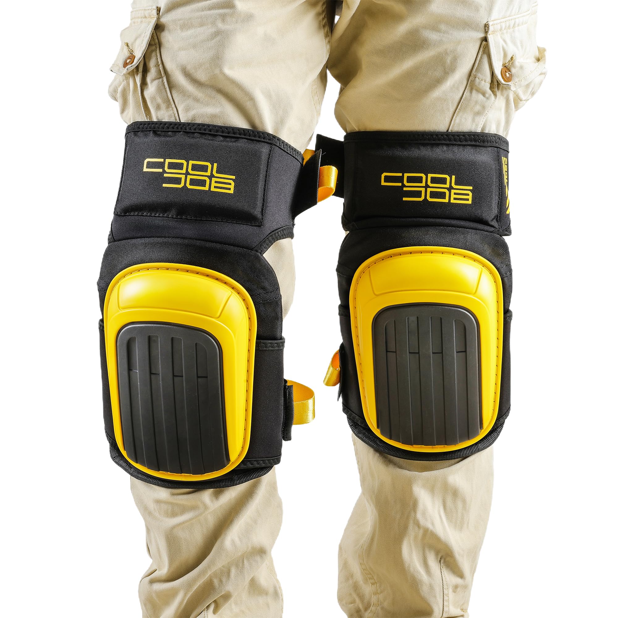 COOLJOB knee pads with anti-slip cap provide secure footing on slick surfaces during installation