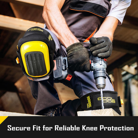 COOLJOB knee pads show cross-back design for enhanced stability during tasks