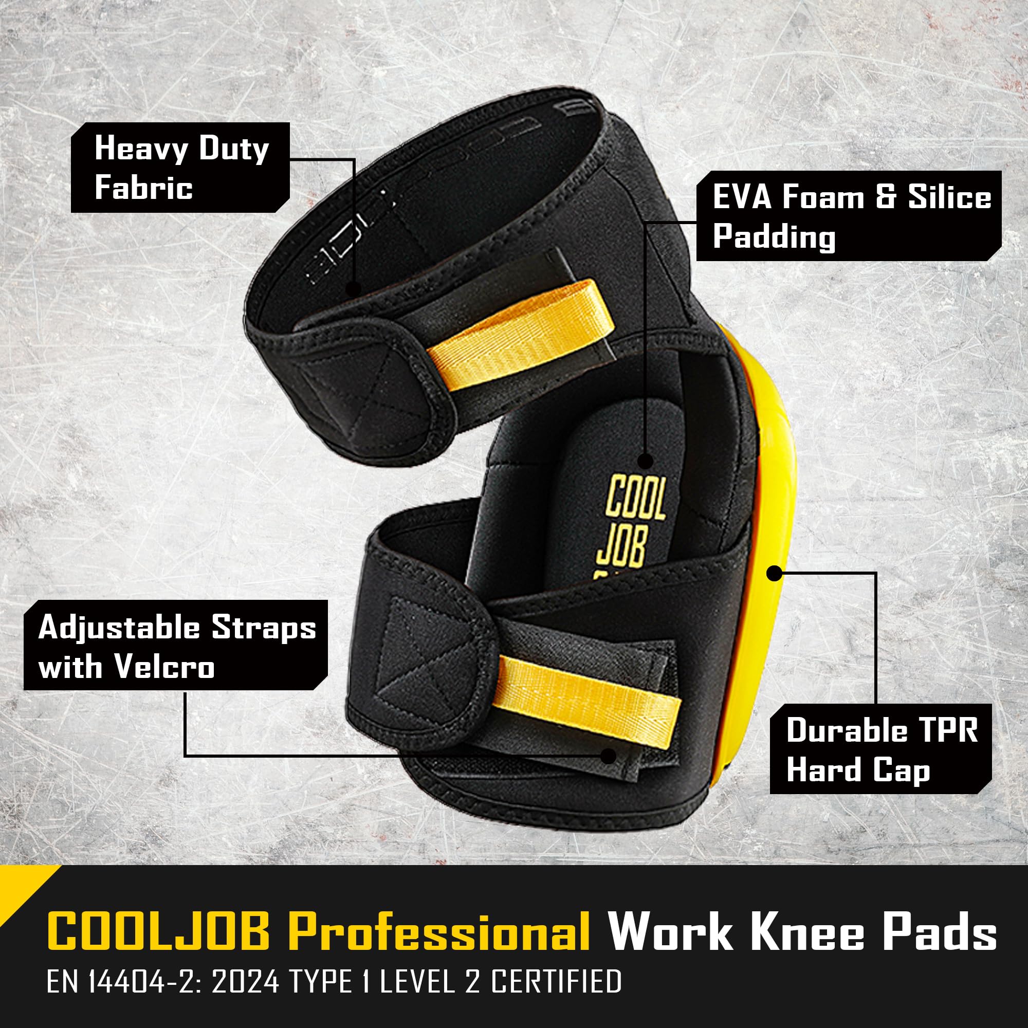 COOLJOB knee pads feature a foam cushion for comfortable kneeling during long projects