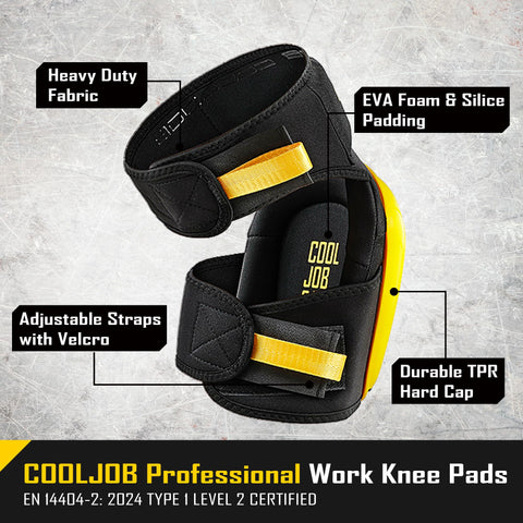 COOLJOB knee pads feature a foam cushion for comfortable kneeling during long projects