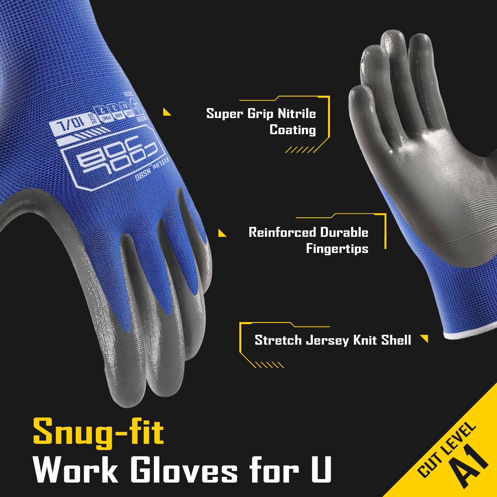 COOLJOB nitrile-dipped glove rough-palm texture boosts durability during heavy-duty work.