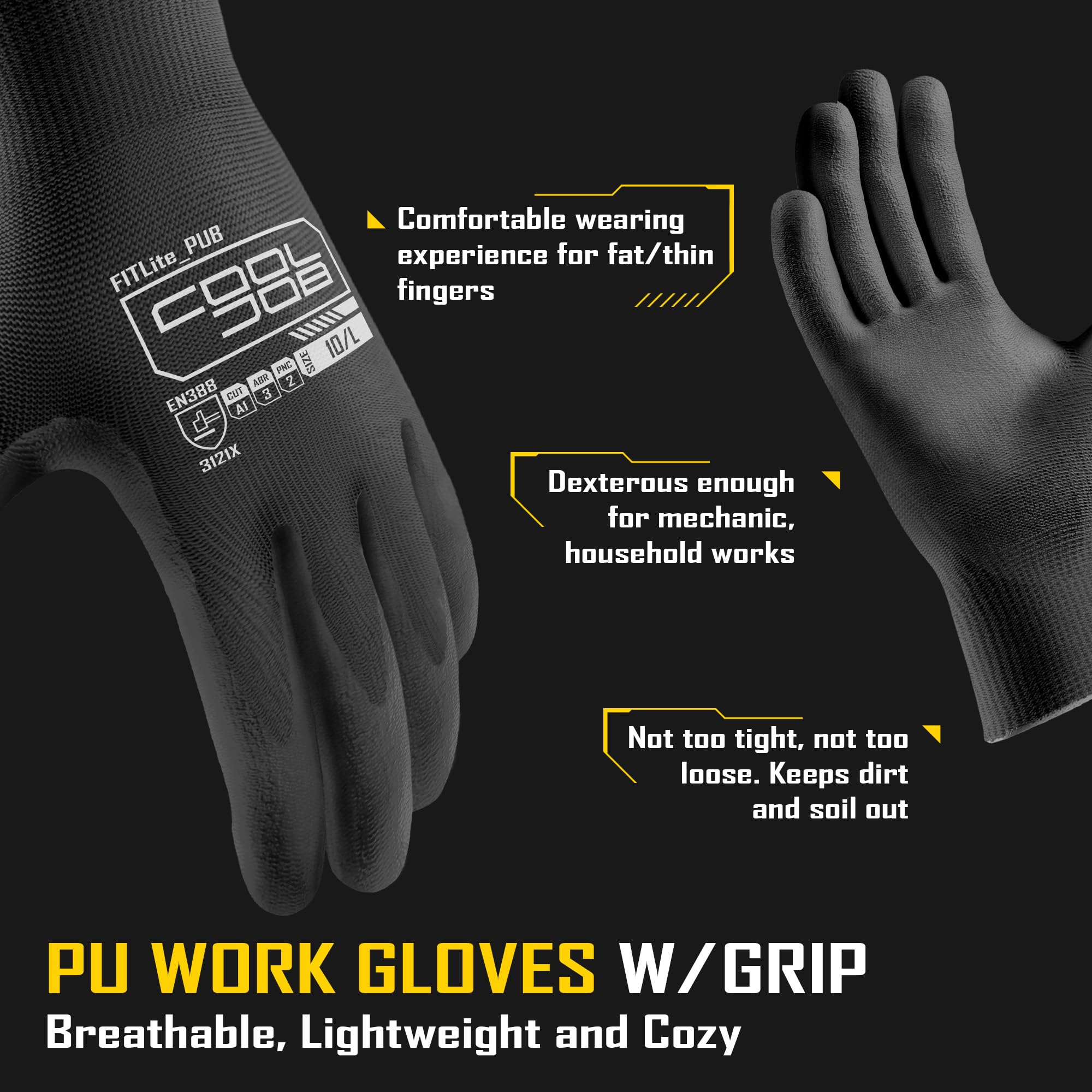 COOLJOB gloves with polyurethane-dipped palms improve grip in varied conditions