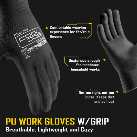 COOLJOB gloves with polyurethane-dipped palms improve grip in varied conditions
