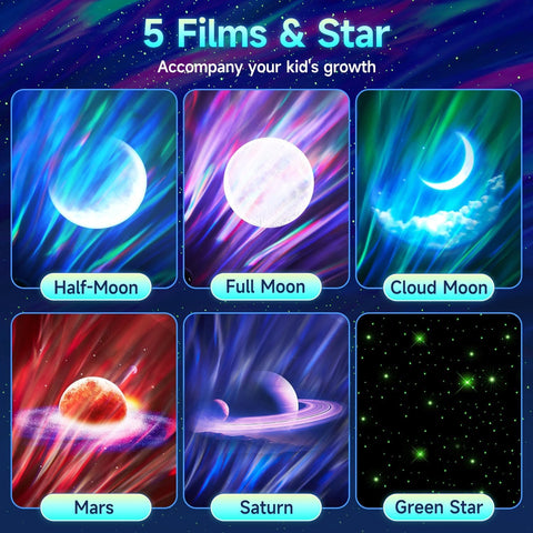 COOLNIGHT galaxy projector 180 lighting effects showcase vibrant stars and moons.