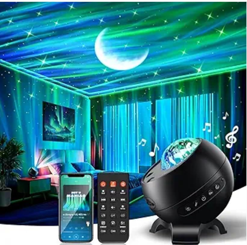 CoolNight star projector casts aurora and starlight on the ceiling for relaxing ambiance.