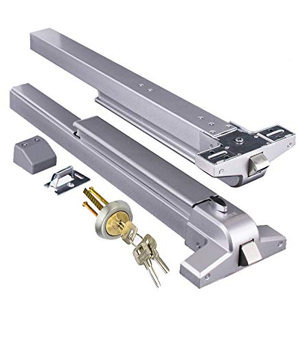 COOLOUS door push bar panic exit device in use on a commercial doorway
