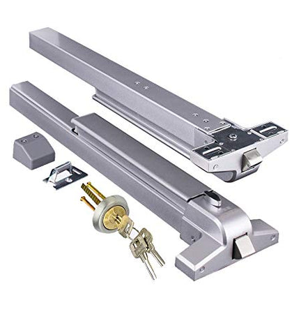 COOLOUS door push bar panic exit device in use on a commercial doorway