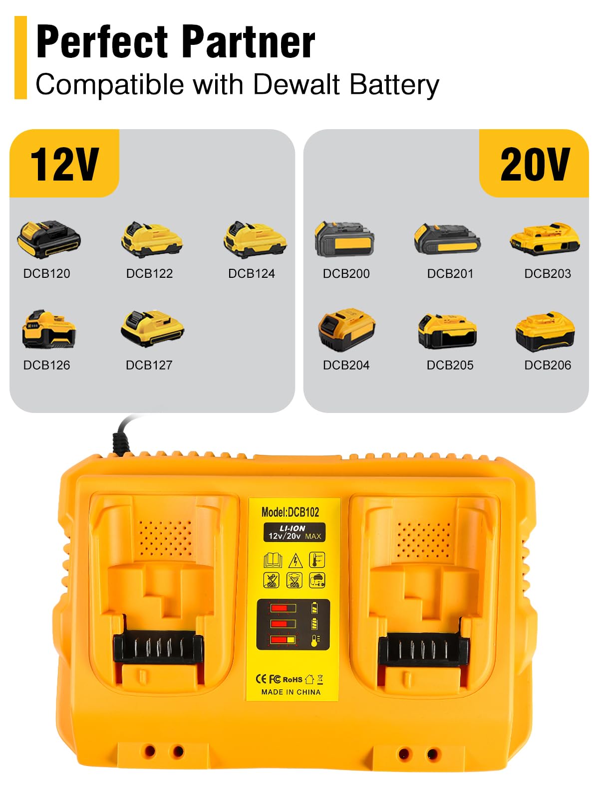 COOMYXIN DCB102 safety features protect against overcharge and overheating.