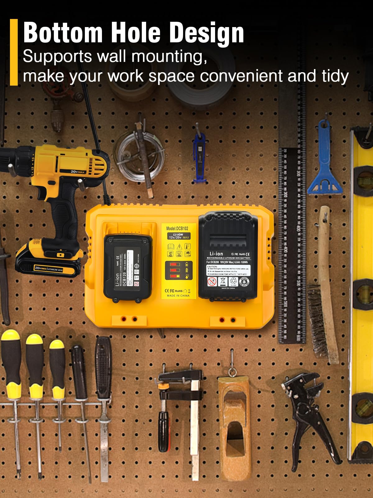 COOMYXIN DCB102 plug-and-play replacement charger for DeWalt systems.