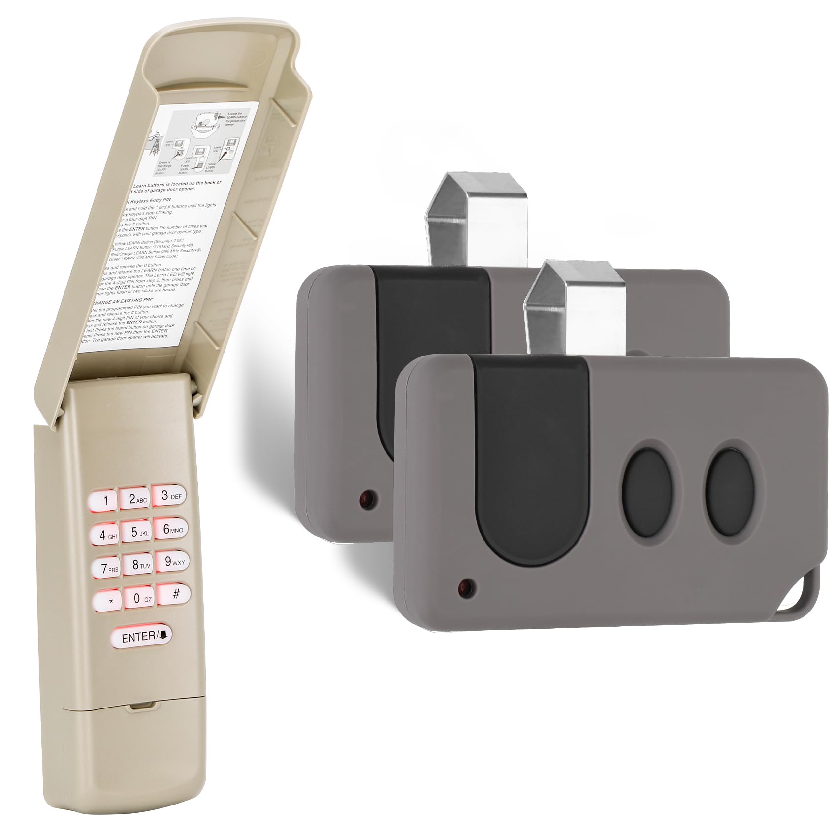 Cooouds two-pack garage door remote with purple learn button for Craftsman compatibility.