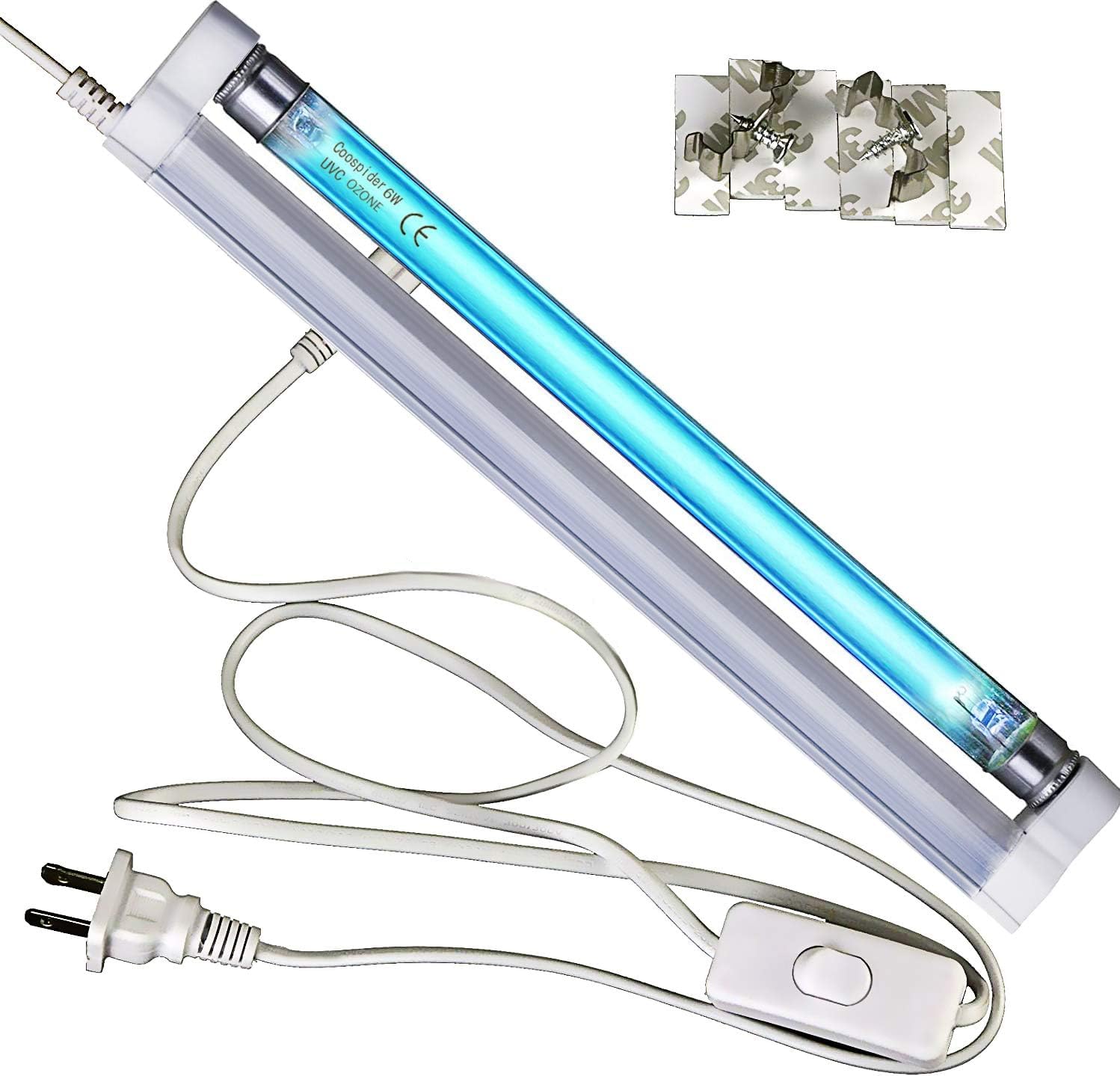 COOSPIDER 6W UV-C lamp close-up shows compact design for small spaces.