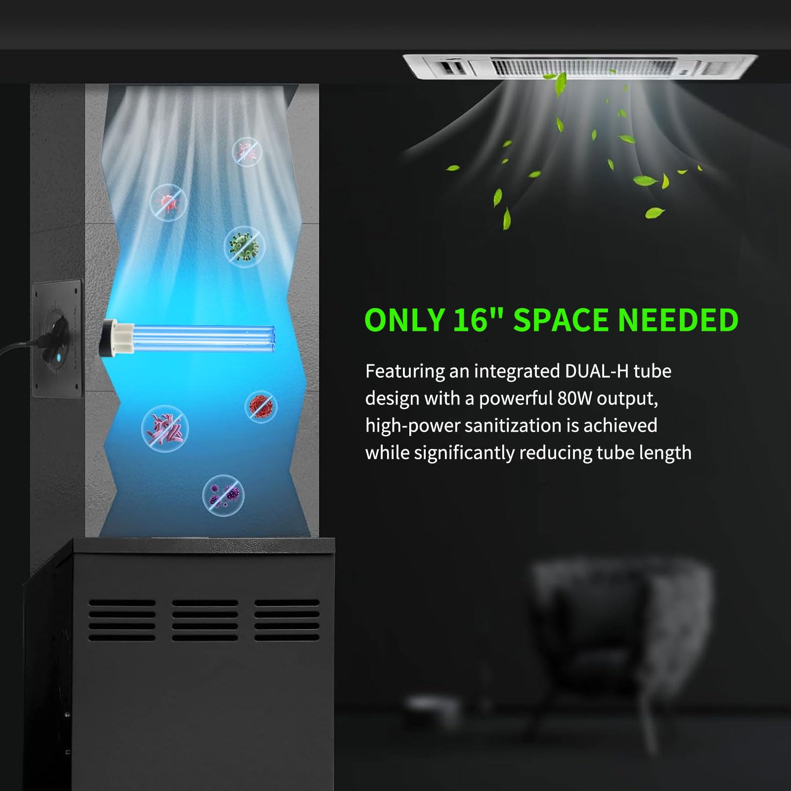 COOSPIDER UV 80W dual-H tube design boosts stability and coverage in ducts.