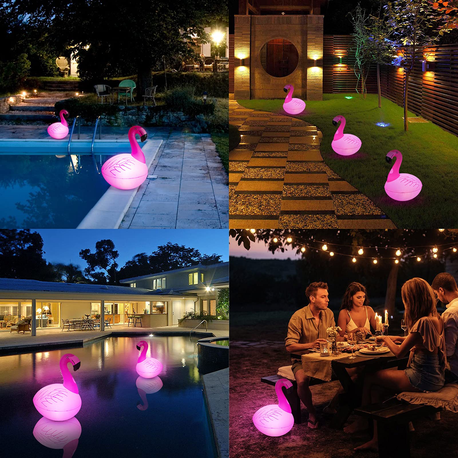 Cootway flamingo pool light charges by day and shines at night.