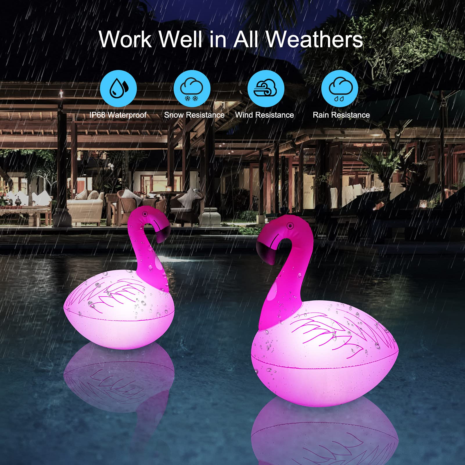 Cootway LED flamingo lights provide durable, weather-resistant pool decor.