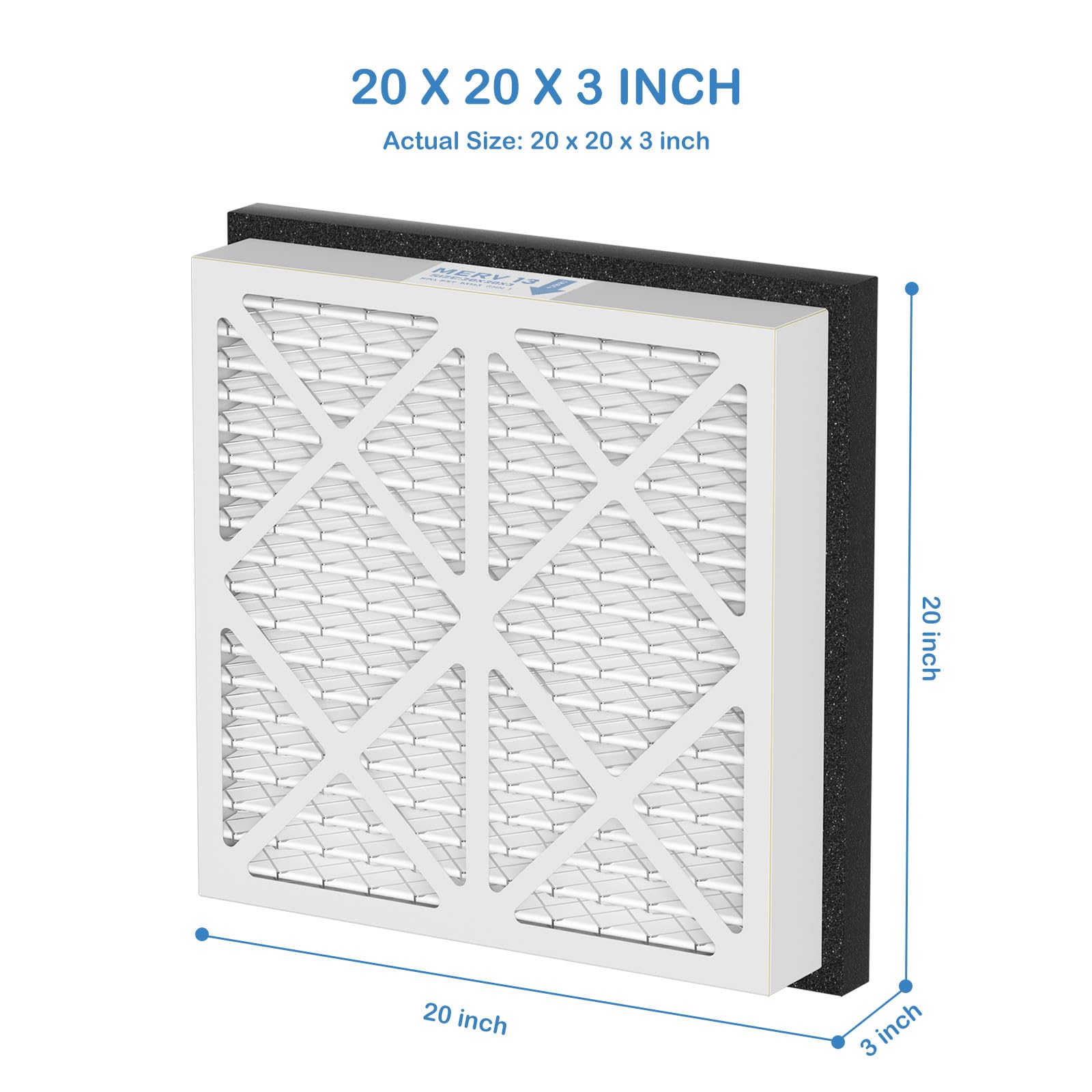 Cooyafan pleated MERV-13 filter close-up highlighting filtration media.