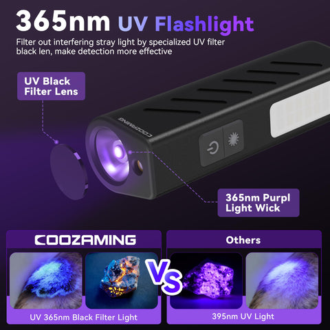 COOZAMING 365nm UV beam reveals stains and minerals