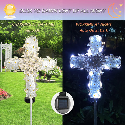 COOZZYHOUR glass-fusion cross flower glow enhances pathways at dusk