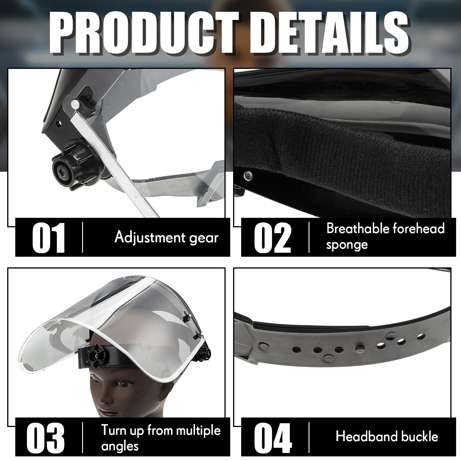 Copkim adjustable headband shield maintains snug fit during work