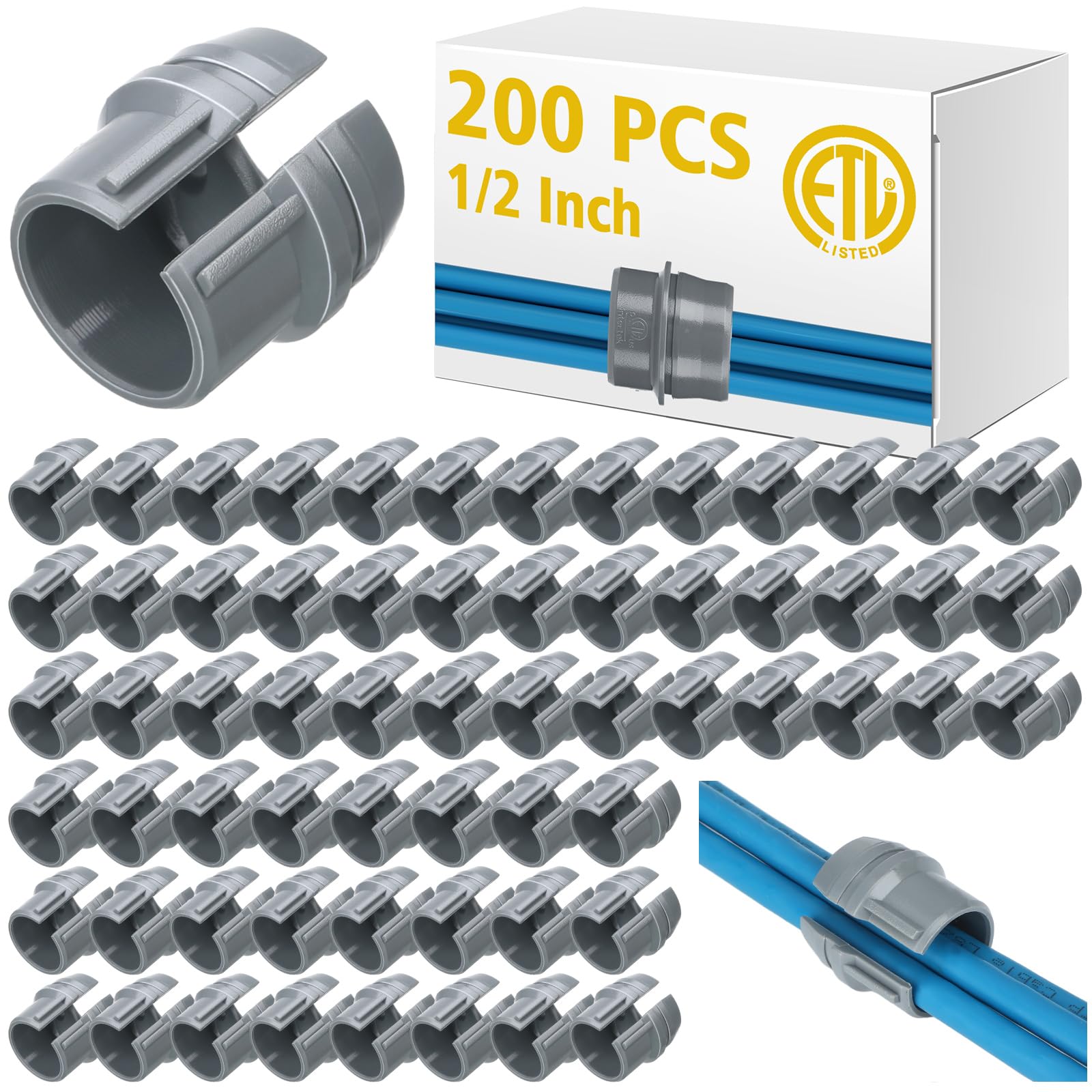 Copkim non-metallic cable connector, half-inch, for secure, tool-free wiring installations.