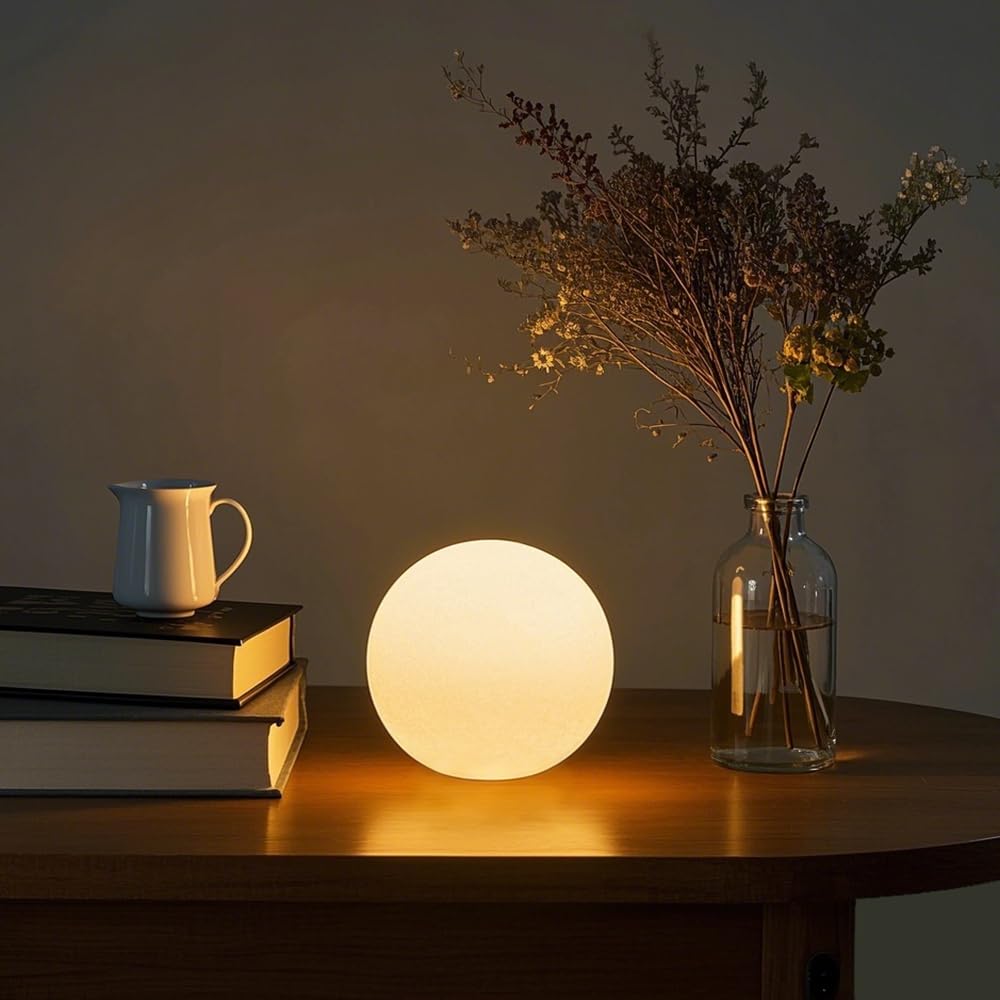 COPU LED Ball Light 6inch Globe glows softly on a desk for cozy ambience.