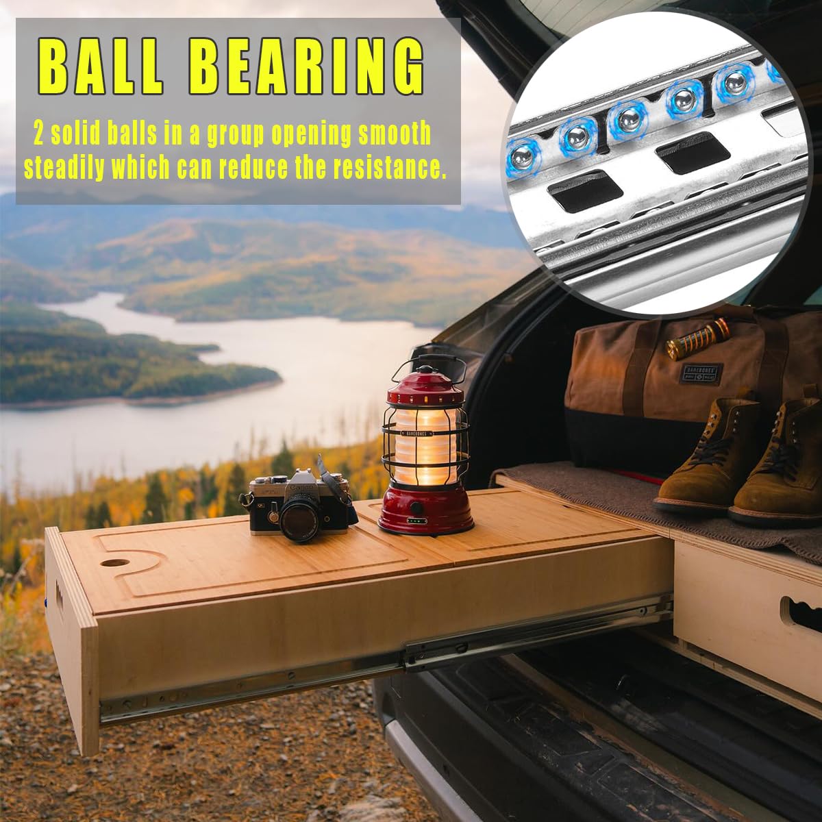 Coralov 300-pound load capacity drawer slide supporting heavy contents.