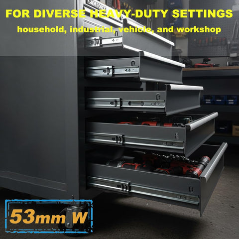 Coralov 36in side-mount rails fit standard cabinets for versatile installations.