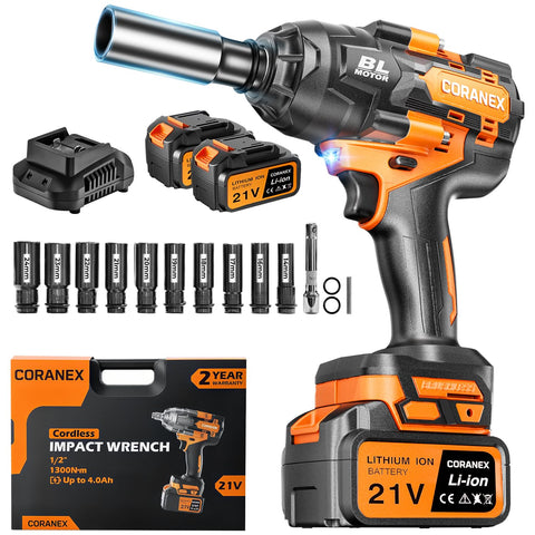 CORANEX high-torque impact wrench front view powers quick lug nut removal.
