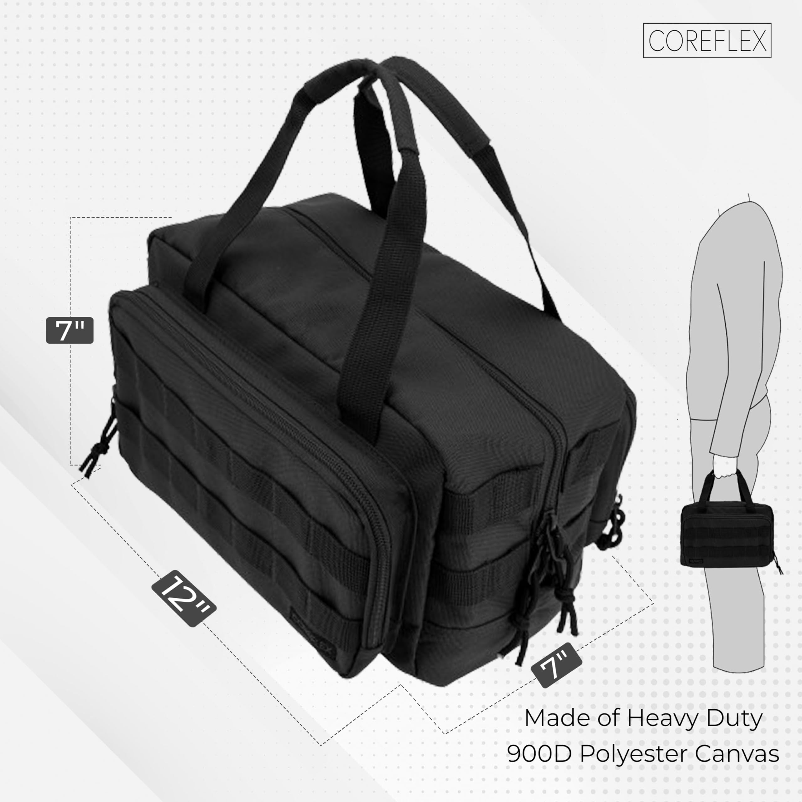 Coreflex 12-Inch Tool Bag side pocket detail highlights external pockets for quick access.