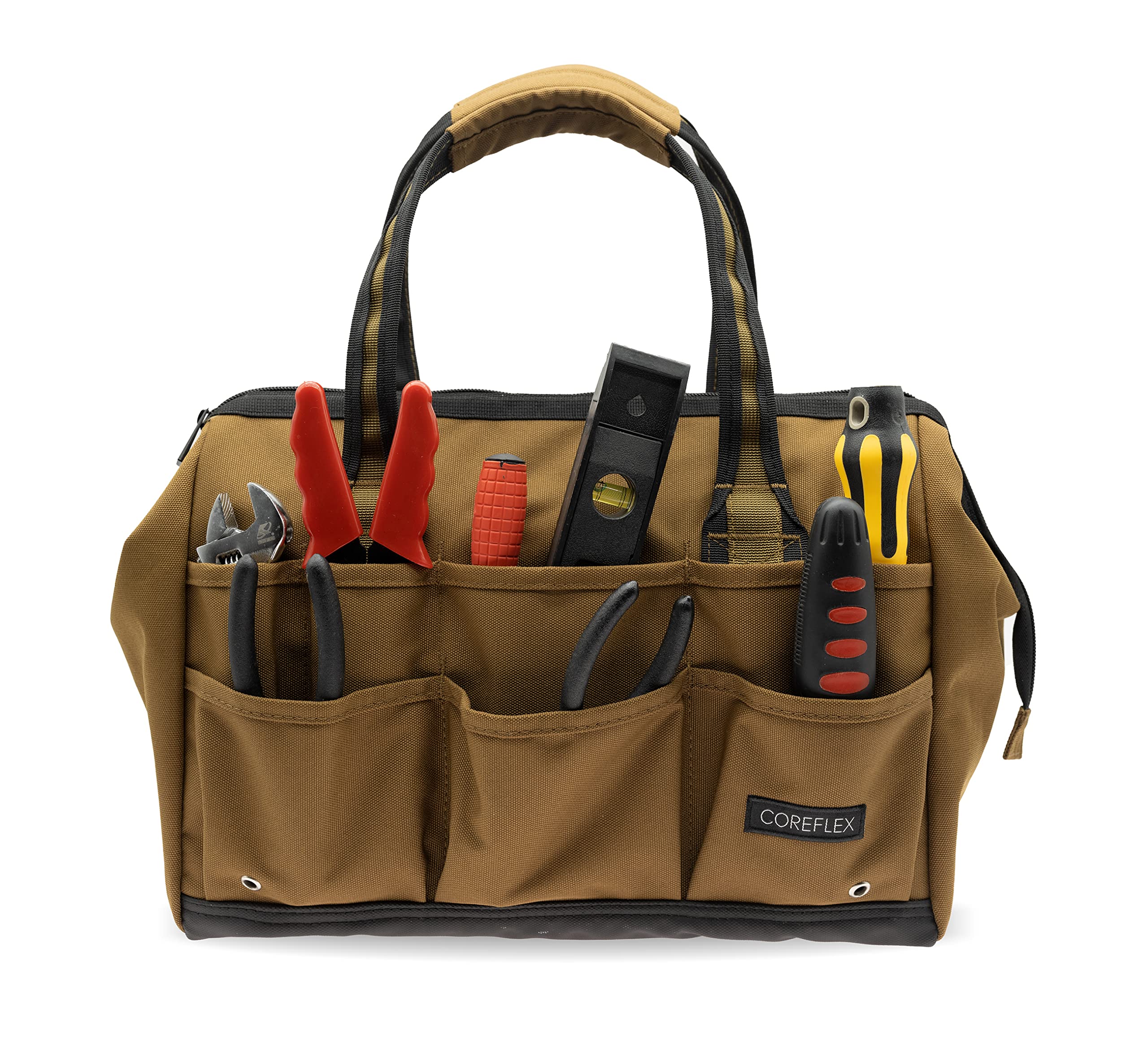 Coreflex 14in wide-mouth tool bag front view showing rugged build for pros