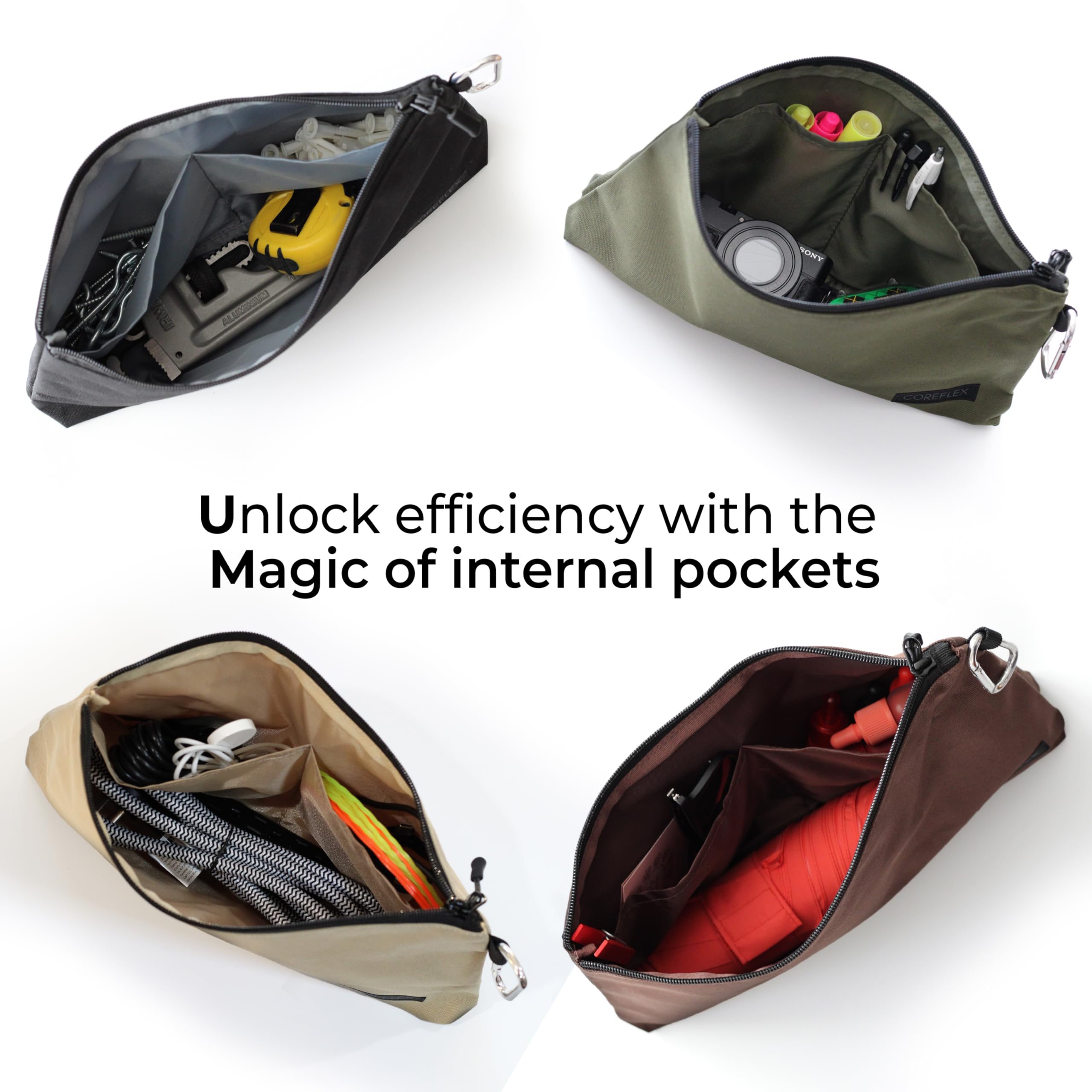 COREFLEX Premium Tool Pouch interior capacity fits assorted tools and gadgets