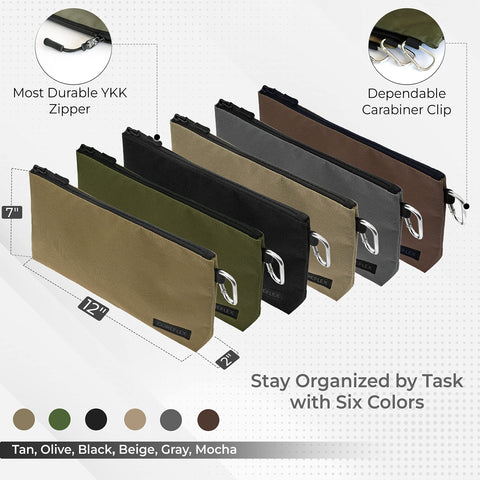 COREFLEX Premium Tool Pouch flat bottom provides stable standing on a workbench