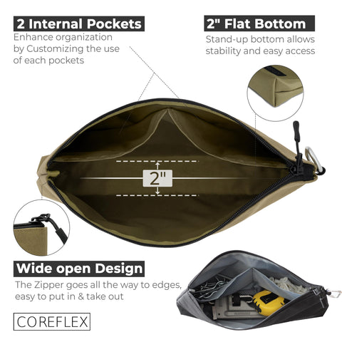 COREFLEX Premium Tool Pouch side view demonstrates organized interior for tools