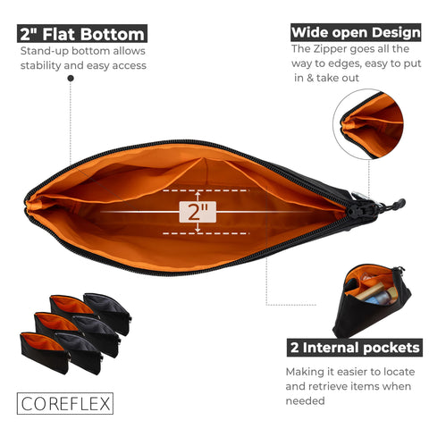COREFLEX tool pouch with flat-bottom design provides stable, accessible storage