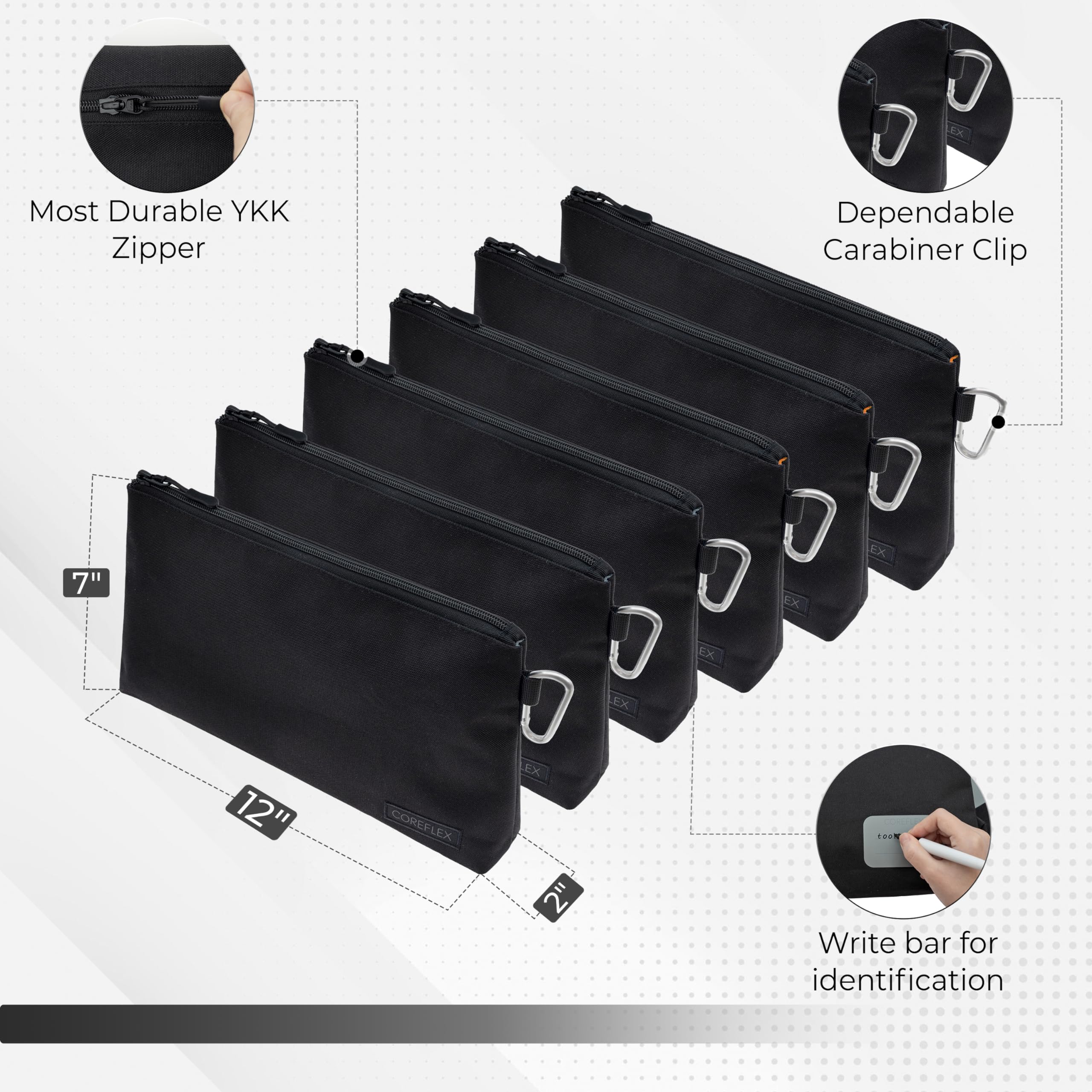 COREFLEX zippered pouch features YKK zipper for durable, smooth opening