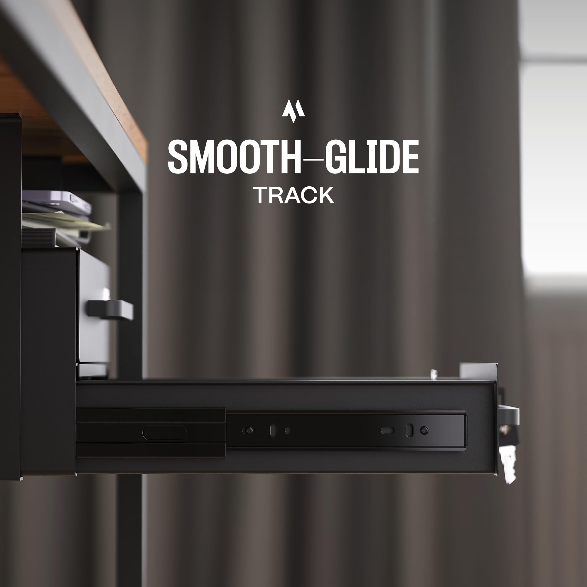 COREMINDED under-desk drawer slide-out features built-in cable holes and clips for tidy cords.