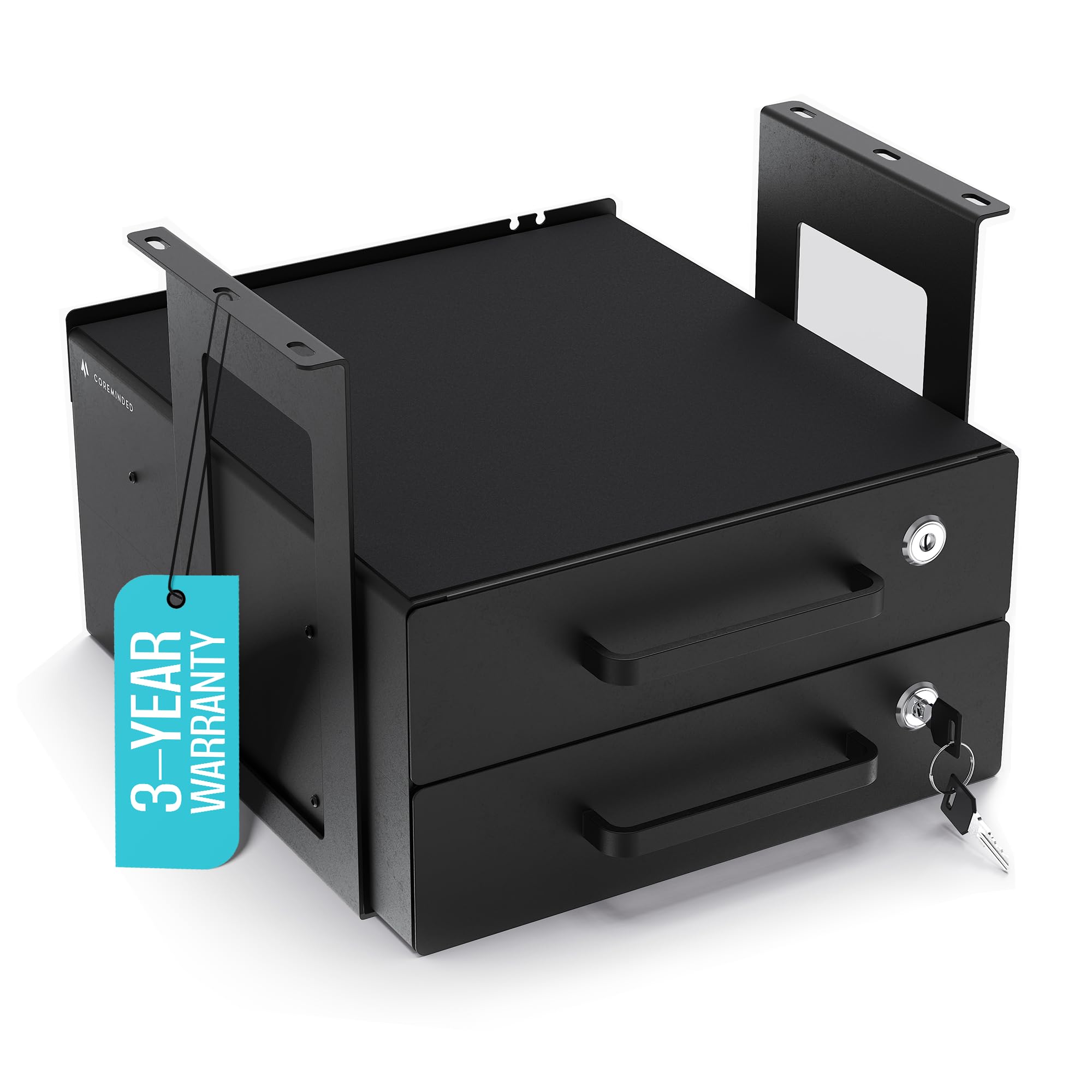 COREMINDED under-desk drawer slide-out with matte black finish offers durable storage for busy desks.