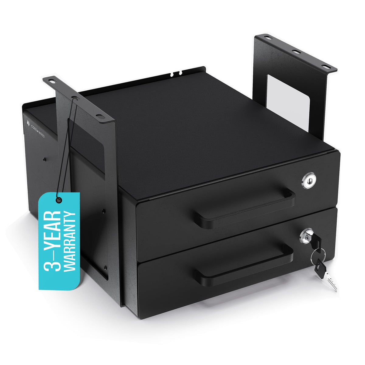 COREMINDED under-desk drawer slide-out with matte black finish offers durable storage for busy desks.