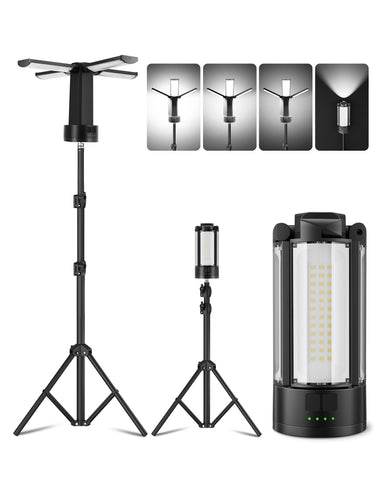 CORESLUX four-panel camping light with tilt for flexible task lighting.