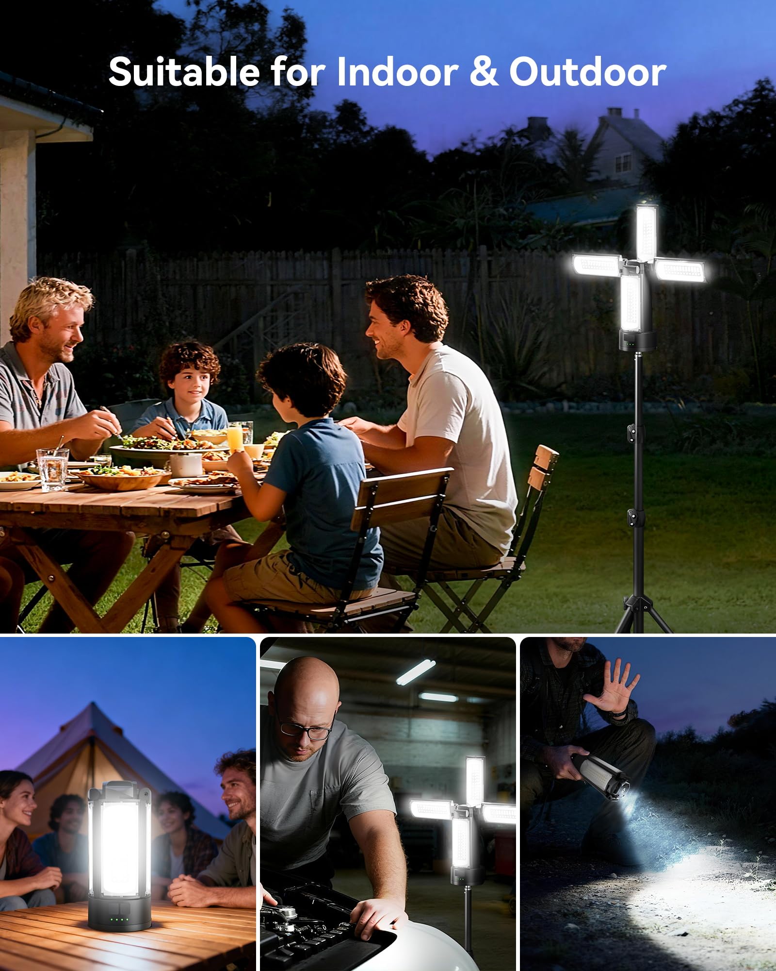 CORESLUX stand-mounted tripod adjusts height for comfortable overhead illumination.