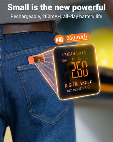 COROLLATA angle gauge with bright LCD display for easy readability.