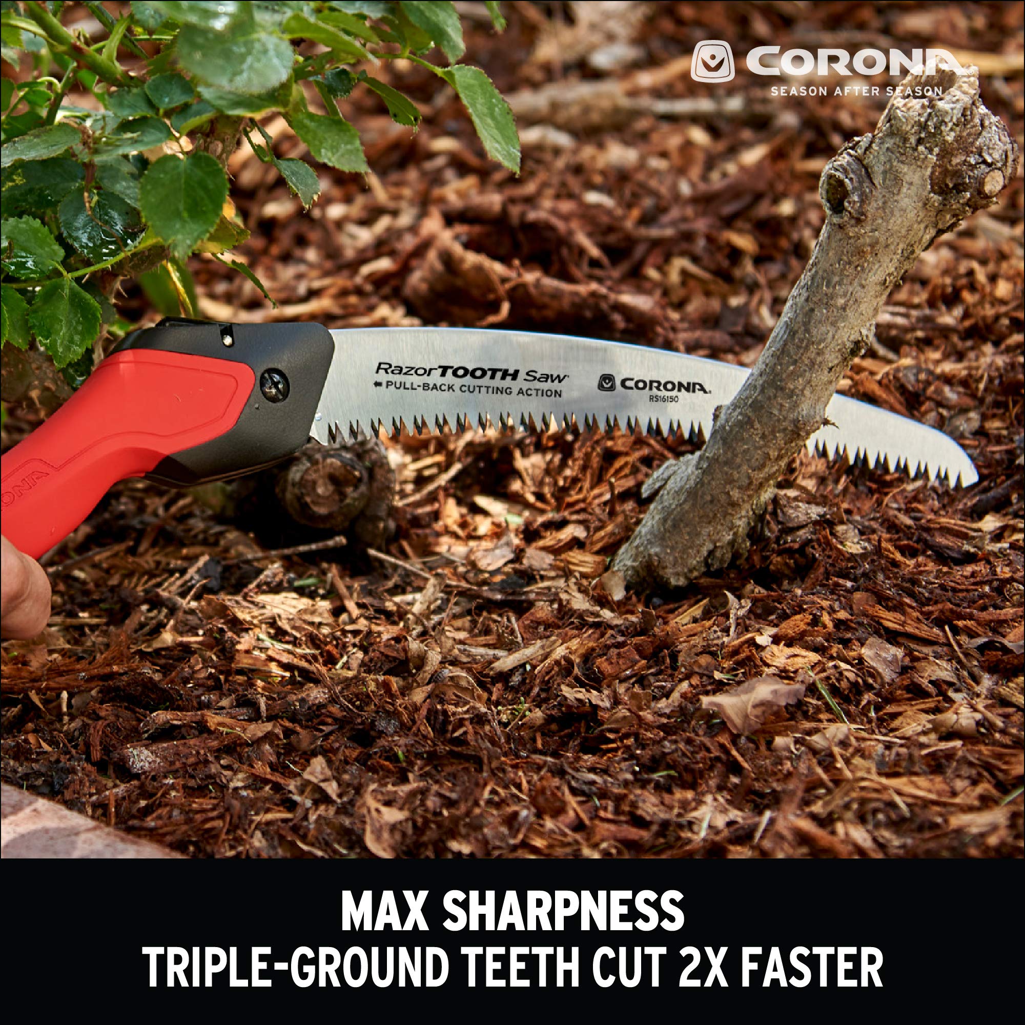 Corona RazorTOOTH folding lock-back keeps the blade secure during transport.