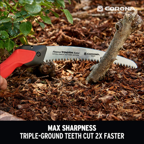 Corona RazorTOOTH folding lock-back keeps the blade secure during transport.