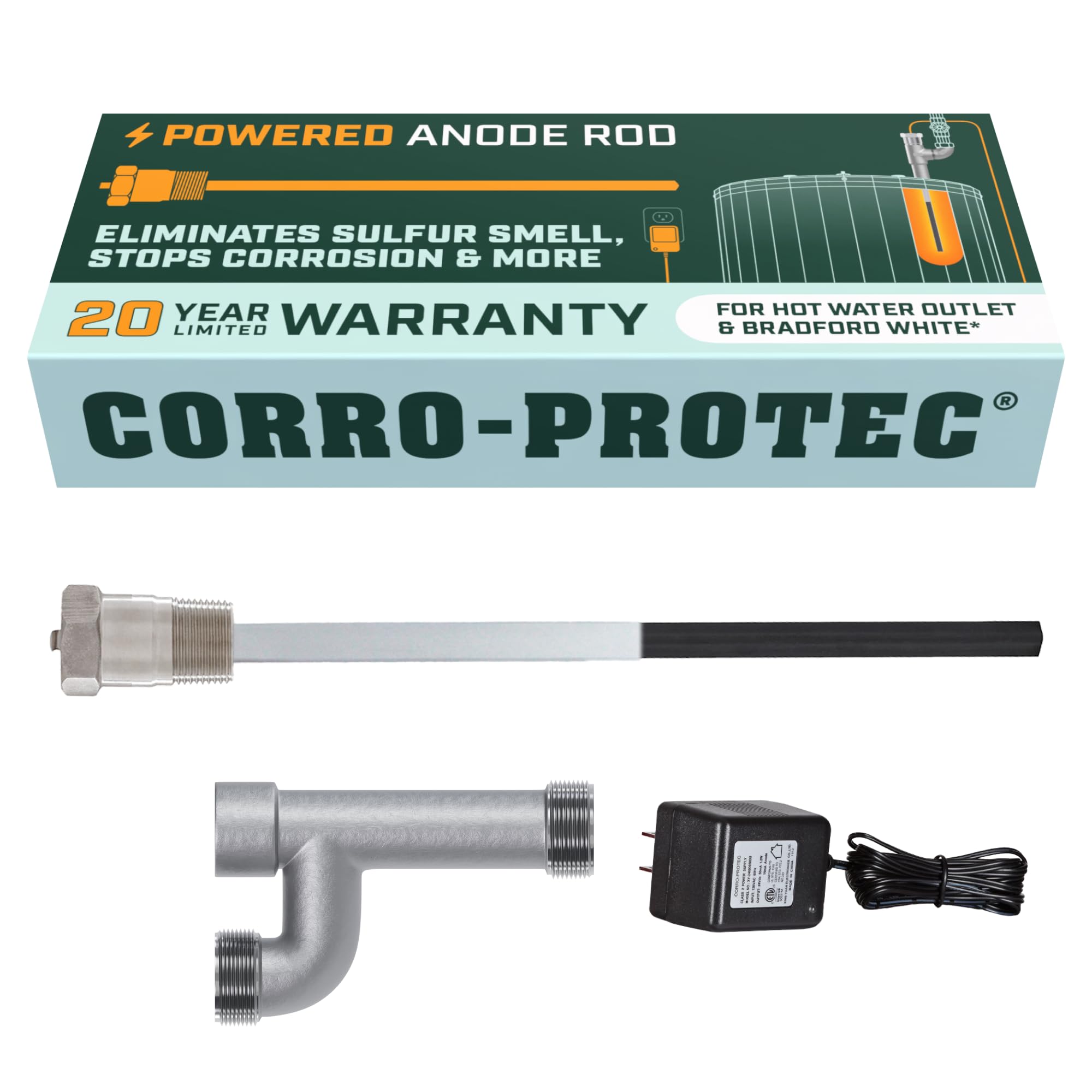 Corro-Protec powered anode rod installed at hot water outlet improves tank longevity.