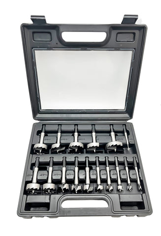 Cortool Forstner bit set 16pcs showing flat-bottom hole capability for clean pockets