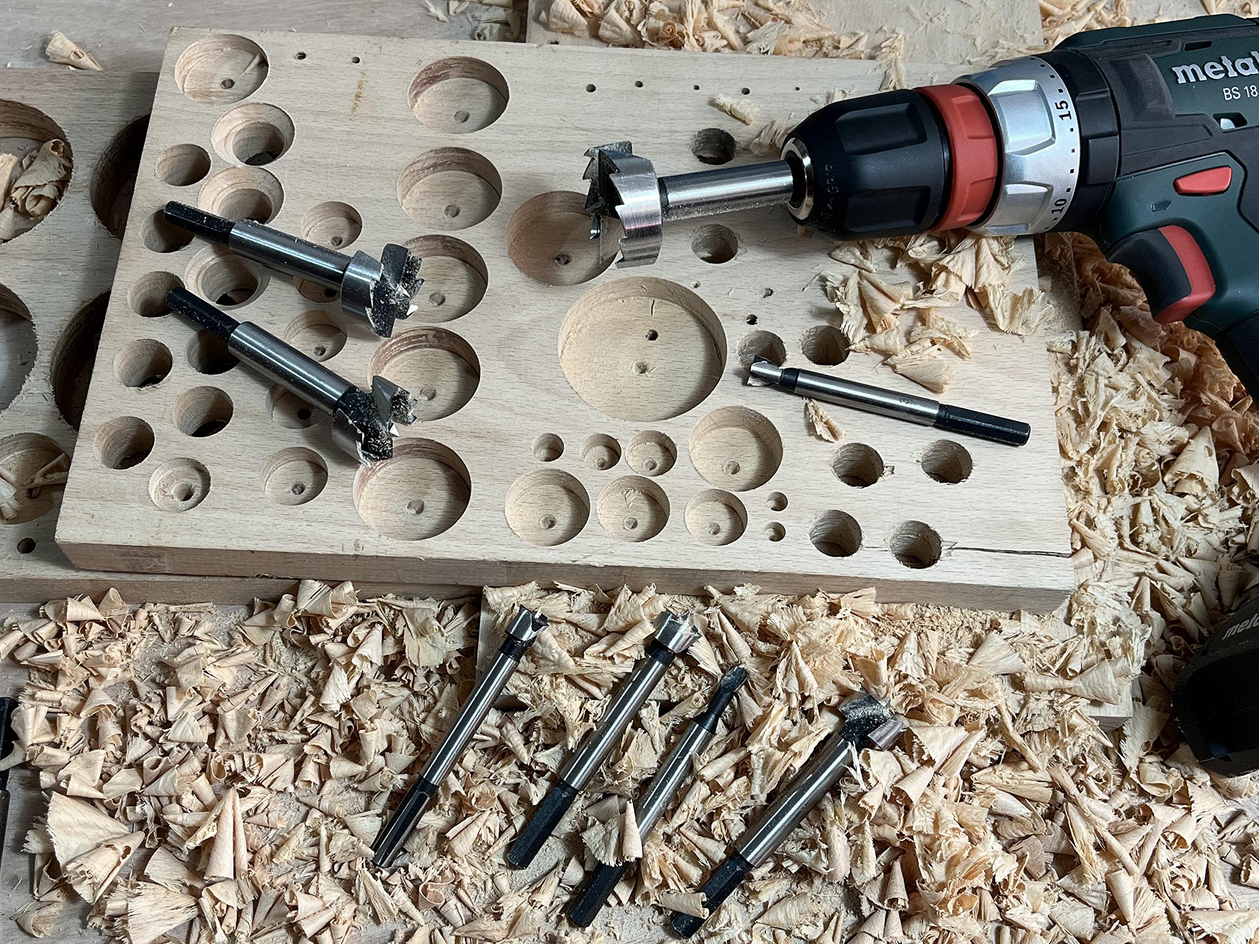 Cortool wood drill bits with hex shank enabling quick changes and secure grip