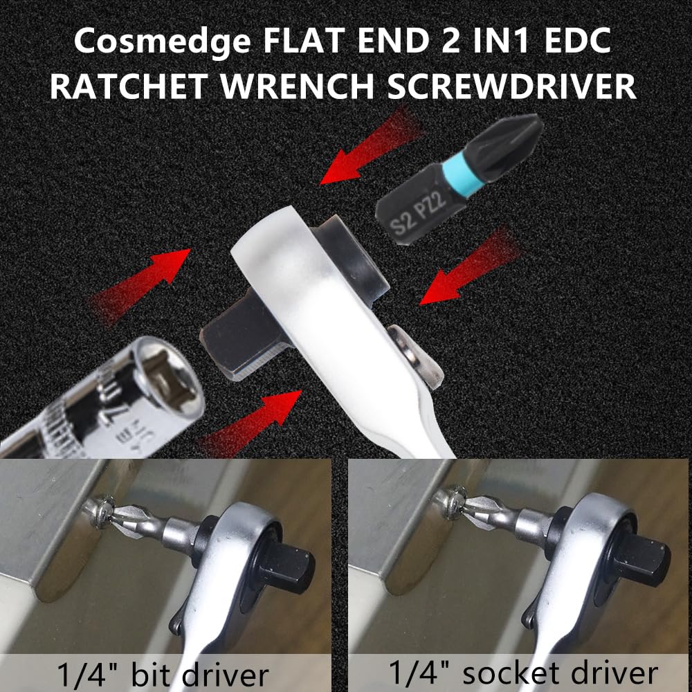 Cosmedge 72-tooth ratchet provides smooth operation with a small swing arc.