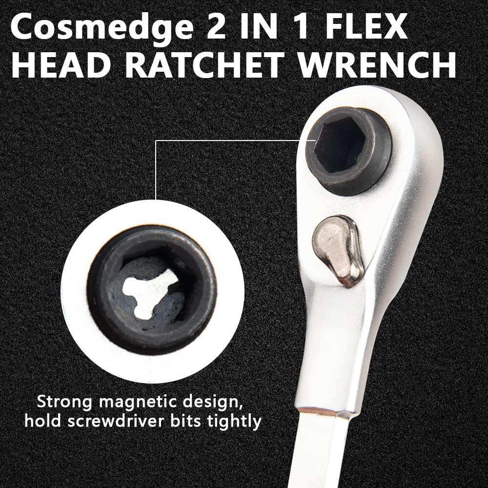 Cosmedge 1/4 inch square and hex drives demonstrated for quick socket and bit use.
