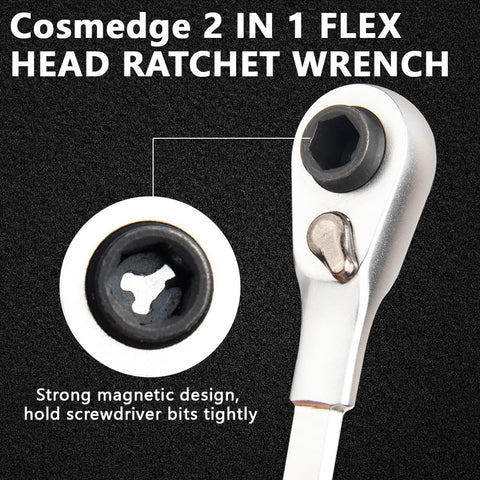 Cosmedge 1/4 inch square and hex drives demonstrated for quick socket and bit use.